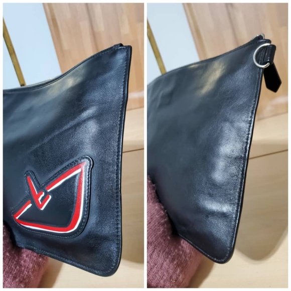 Authentic FENDI Monster Pouch Leather Small Black - Picture 6 of 11